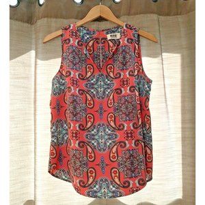 Women's Verse Pink Sleeveless V-Neck Paisley Print Tunic Blouse Size Large